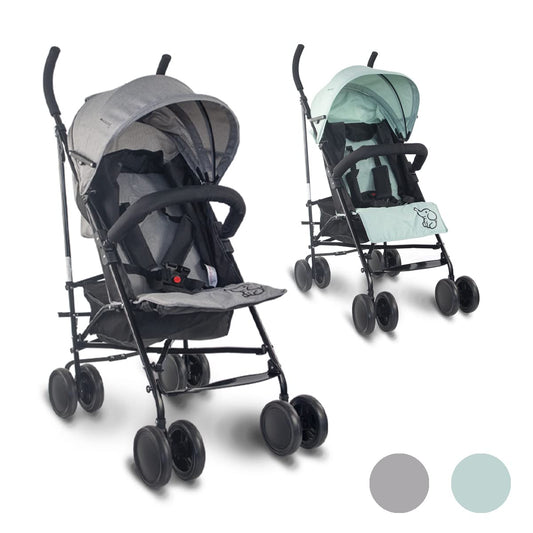 Mobiclinic®, Kinderwagen, Buggy, Elefant, Verstellbare rückenlehne, Doppeltes sicherheitssystem, Abnehmbare räder, Verstellbarer 5-punkt-gurt, Leichter, Grau und schwarz