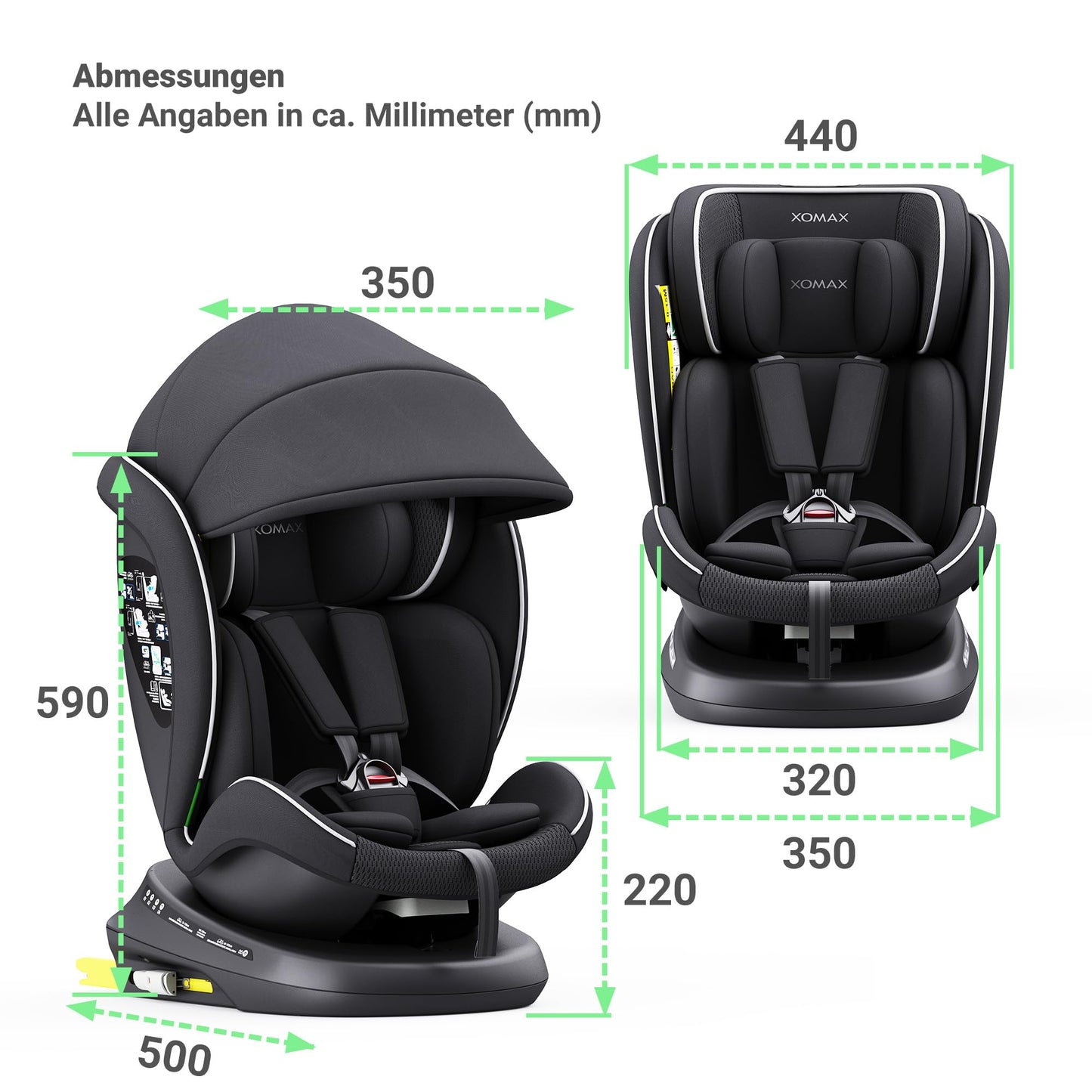 XOMAX 946i Kindersitz drehbar 360° mit ISOFIX, Liegefunktion I mitwachsend I 0-36 kg, 0-12 Jahre, Gruppe 0/1/2/3 I 5-Punkt-Gurt und 3-Punkt-Gurt I Bezug abnehmbar, waschbar I ECE R129