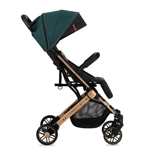 MoMi ESTELLE Kinderwagen ab 6. Monat (bis 15 kg), klappbarer Buggy mit 5-Punkt-Sicherheitsgurt, Einkaufskorb und Liegefunktion, Teleskop-Stange zum Ziehen, steht nach dem Zusammenklappen