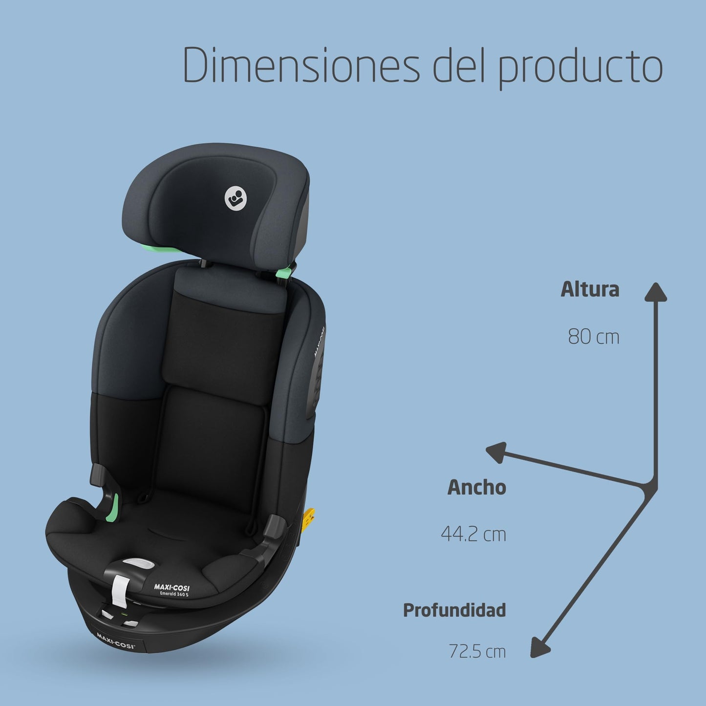 Maxi-Cosi Emerald 360 S i-Size, Autositz 360 Grad drehbar, 0–12 Jahre (40–150 cm), Auto Kindersitz, Baby Autositz, FlexiSpin-Drehung, 4 Liegepositionen, G-CELL Seitenaufprallschutz, Tonal Black