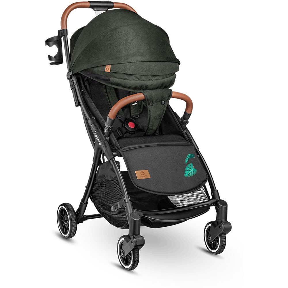 LIONELO Julie One Buggy Kinderwagen bis 22 kg, verstellbare Rückenlehne und Fußstütze, Moskitonetz, Beinwärmer, Getränkehalter und Transporttasche, zusammenklappbar TROPICAL GREEN
