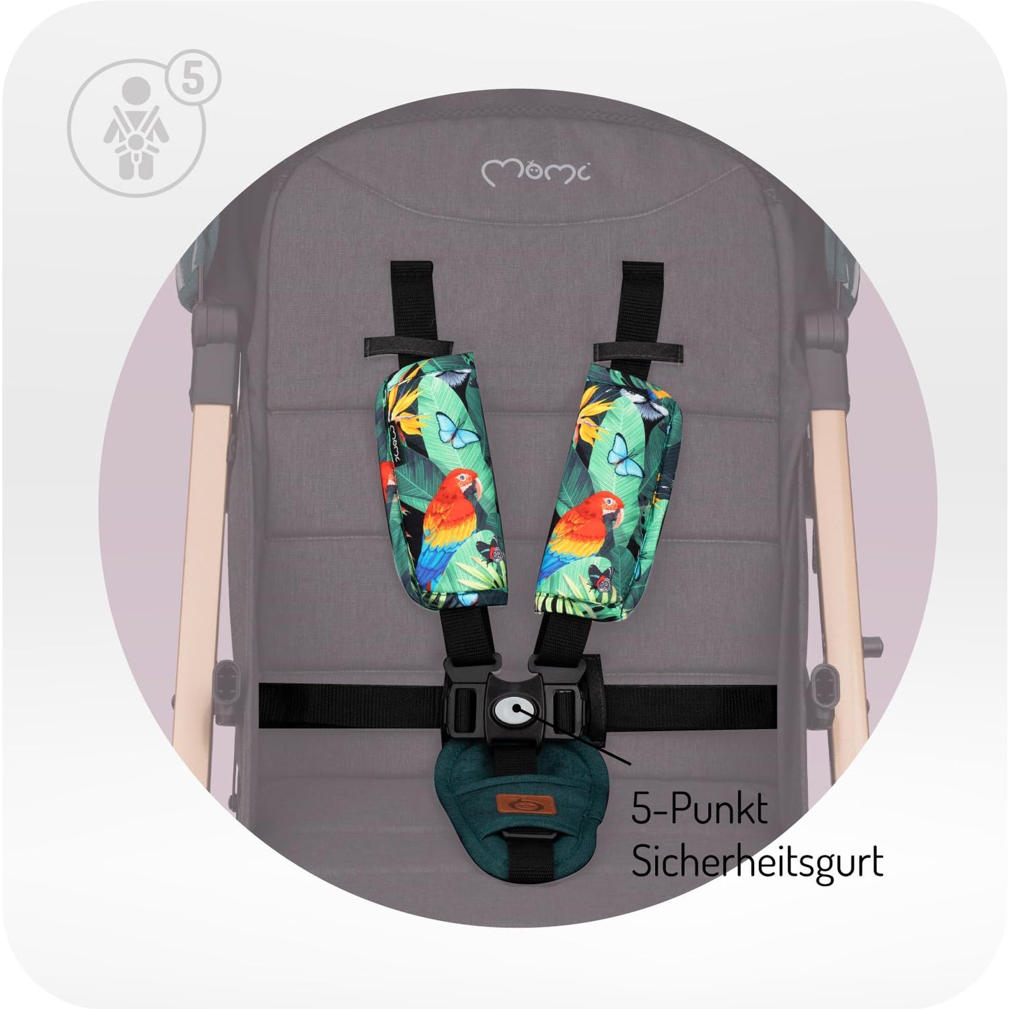 MoMi ESTELLE Kinderwagen ab 6. Monat (bis 15 kg), klappbarer Buggy mit 5-Punkt-Sicherheitsgurt, Einkaufskorb und Liegefunktion, Teleskop-Stange zum Ziehen, steht nach dem Zusammenklappen