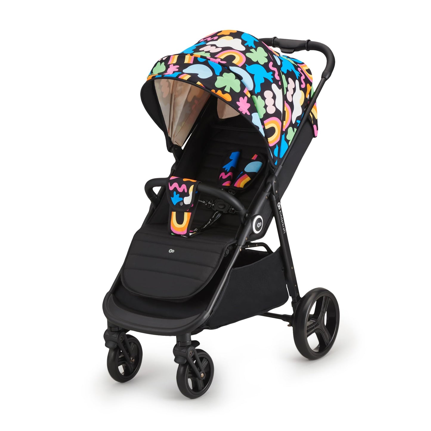 Kinderkraft GRANDE PLUS Kinderkraft buggy von Geburt bis 22 kg, Zusammenklappen mit einer Hand, Liegeposition, großes Verdeck mit Fenster, alle 4 Räder gedämpft, geräumige Sitz, Happy shapes