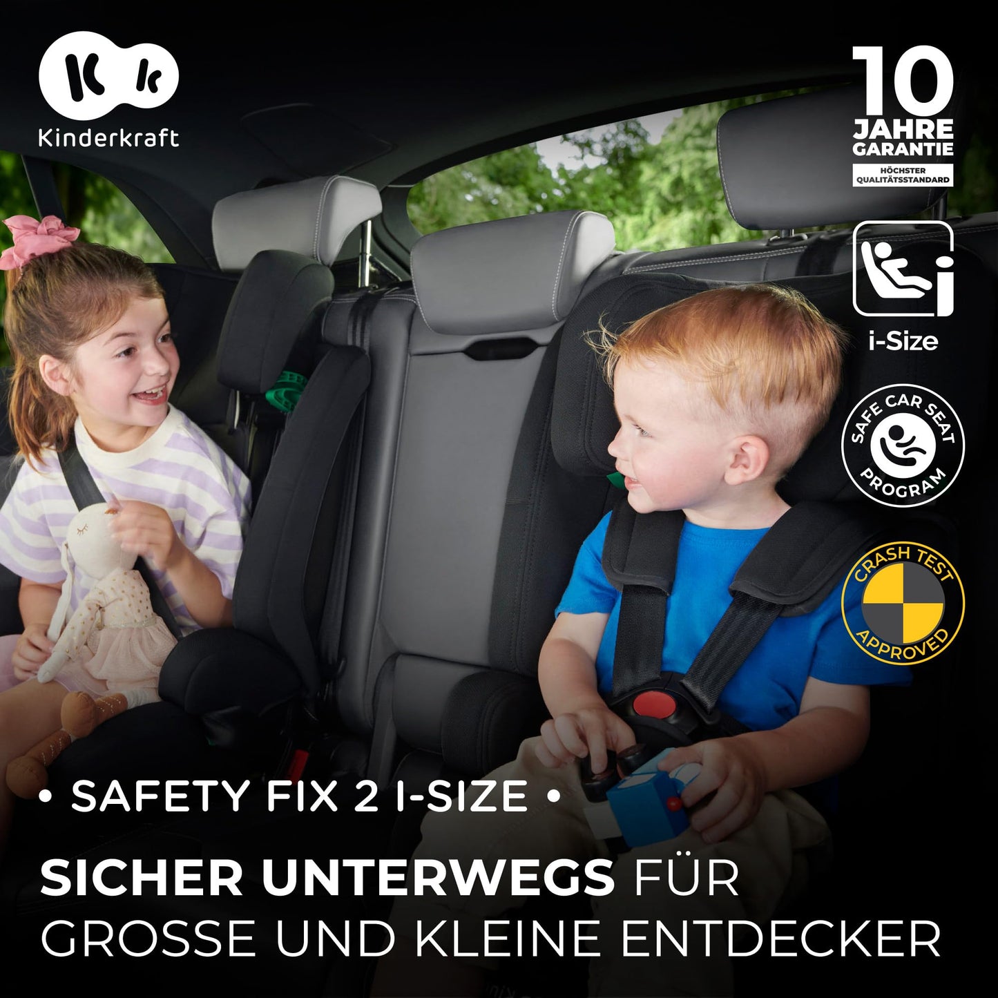 Kinderkraft SAFETY FIX 2 I-SIZE Kindersitz mit ISOFIX - 76-150cm, Schwarz