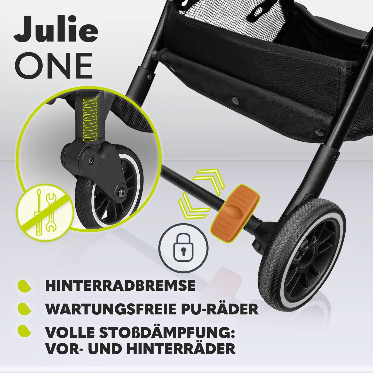 LIONELO Julie One Buggy Kinderwagen bis 22 kg, verstellbare Rückenlehne und Fußstütze, Moskitonetz, Beinwärmer, Getränkehalter und Transporttasche, zusammenklappbar TROPICAL GREEN